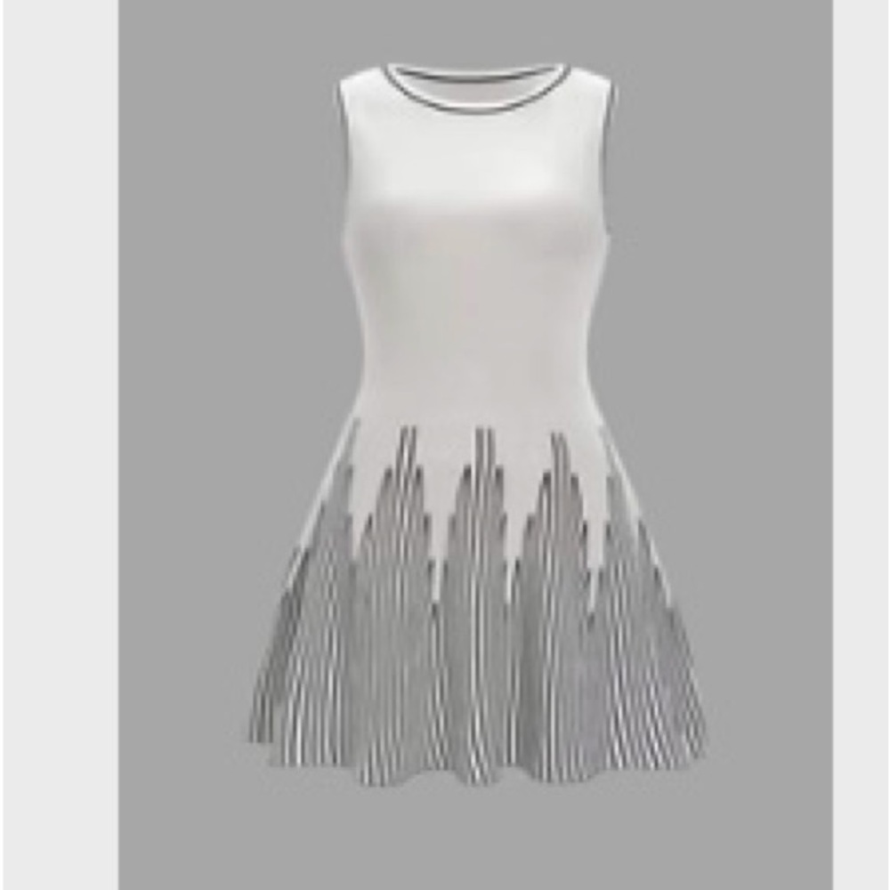 Elegant White and Gray Sleeveless Dress